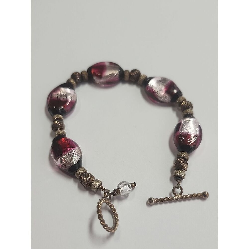 Handmade Glass Bead Bracelet Sterling Silver Beads 925 Toggle Clasp